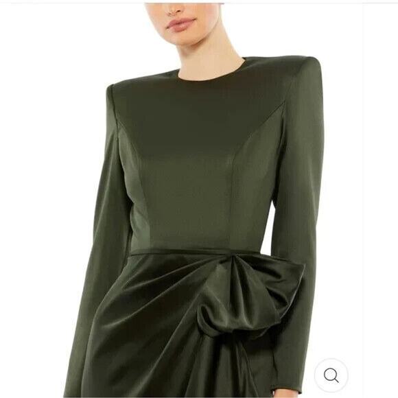 NWT MAC DUGGAL LONG SLEEVE STRUCTURED BOW GOWN OLIVE EVENING BALL 26676 - Picture 2 of 4
